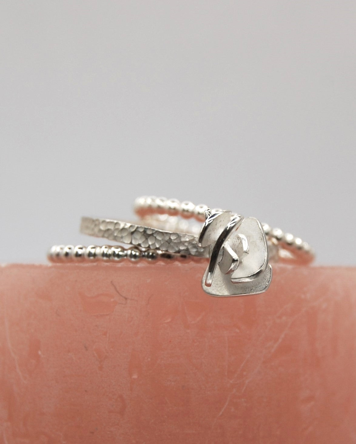 Rosa ring 925 Zilver combi parelringen