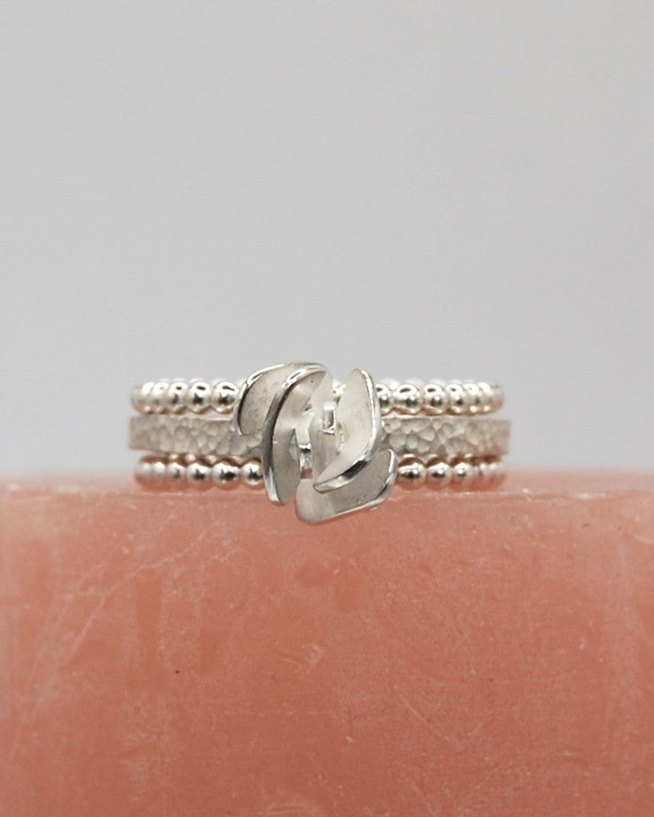 Rosa ring 925 Zilver combi parelringen 1